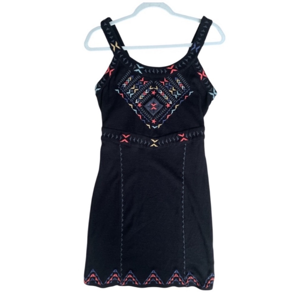Free People Song of the South Mini Dress Black Embroidered Cutout Back NWT M